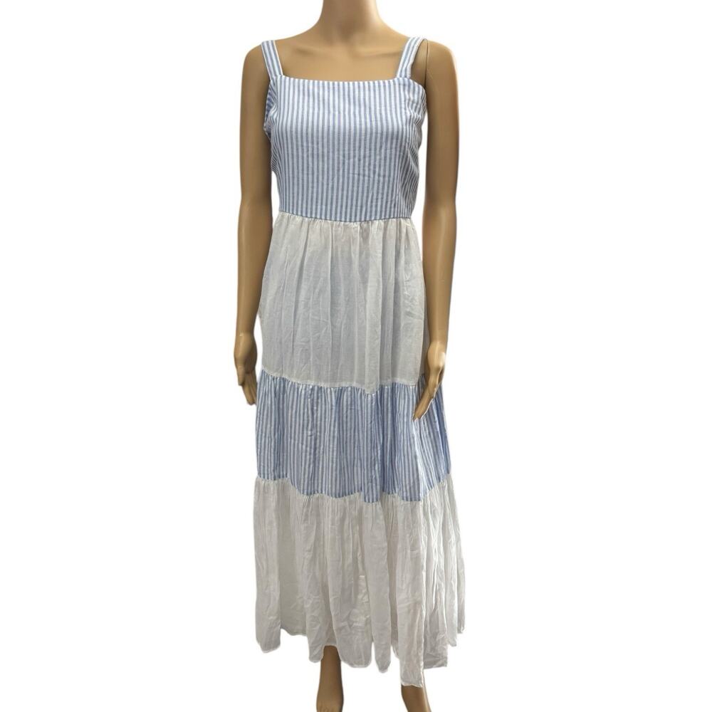 NWT Holiday Carmello Dress Marina Blue Stripe Tiered Maxi Dress Sz Small